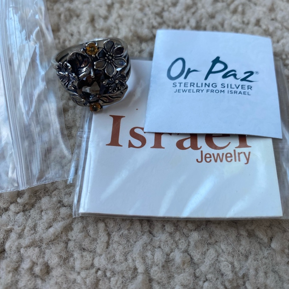 Or Paz Silver Ring with Gold Floral Accents